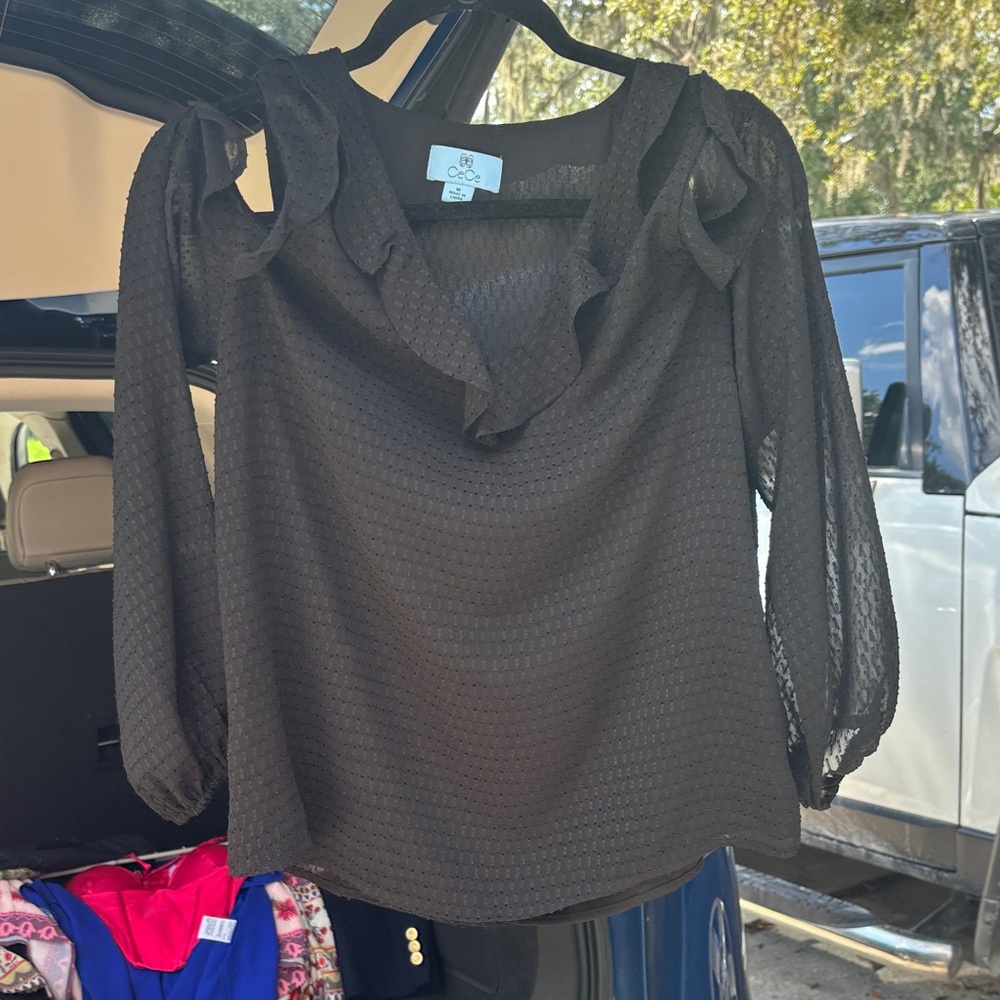 CeCe Black Ruffle Blouse